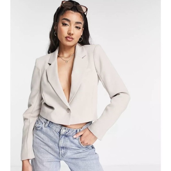 Abercrombie & Fitch Cropped Suited Blazer Jacket Cream‎ XXL - Picture 1 of 6